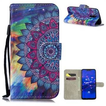 Oil Painting Mandala 3D Painted Leather Wallet Phone Case for Huawei Mate 20 Lite