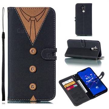 Mens Button Clothing Style Leather Wallet Phone Case for Huawei Mate 20 Lite - Black