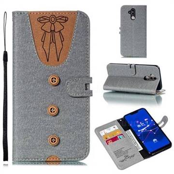 Ladies Bow Clothes Pattern Leather Wallet Phone Case for Huawei Mate 20 Lite - Gray