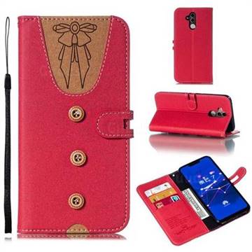 Ladies Bow Clothes Pattern Leather Wallet Phone Case for Huawei Mate 20 Lite - Red