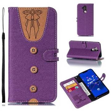 Ladies Bow Clothes Pattern Leather Wallet Phone Case for Huawei Mate 20 Lite - Purple