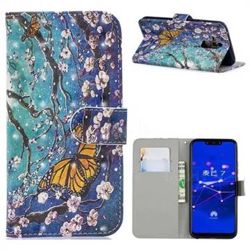 Blue Butterfly 3D Painted Leather Phone Wallet Case for Huawei Mate 20 Lite