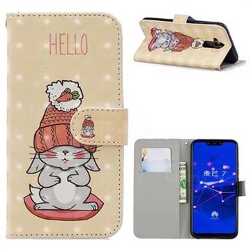Hello Rabbit 3D Painted Leather Phone Wallet Case for Huawei Mate 20 Lite