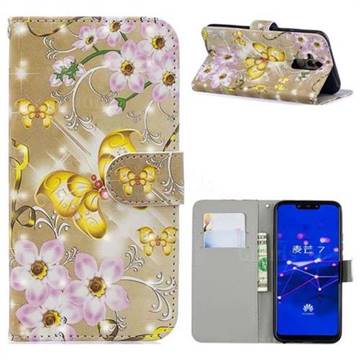 Golden Butterfly 3D Painted Leather Phone Wallet Case for Huawei Mate 20 Lite