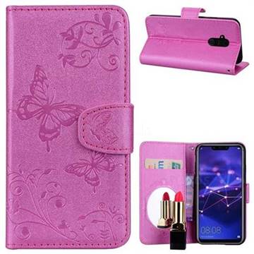 Embossing Butterfly Morning Glory Mirror Leather Wallet Case for Huawei Mate 20 Lite - Rose