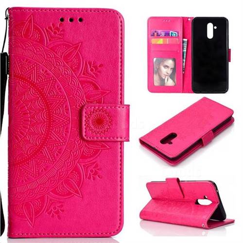 Intricate Embossing Datura Leather Wallet Case for Huawei Mate 20 Lite - Rose Red