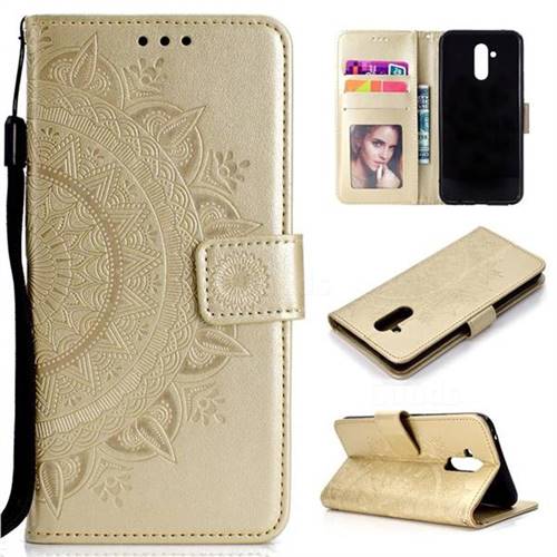 Intricate Embossing Datura Leather Wallet Case for Huawei Mate 20 Lite - Golden