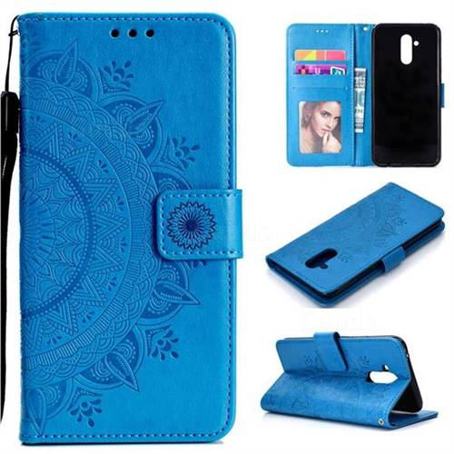 Intricate Embossing Datura Leather Wallet Case for Huawei Mate 20 Lite - Blue