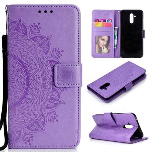 Intricate Embossing Datura Leather Wallet Case for Huawei Mate 20 Lite - Purple