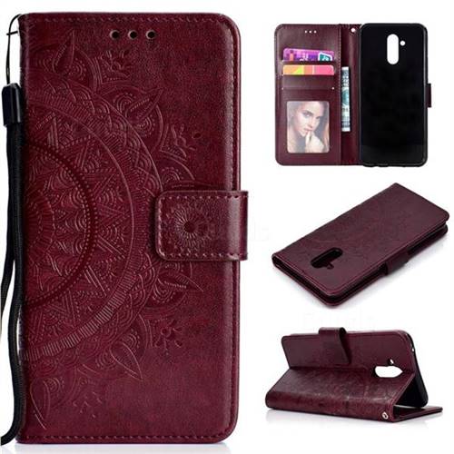 Intricate Embossing Datura Leather Wallet Case for Huawei Mate 20 Lite - Brown