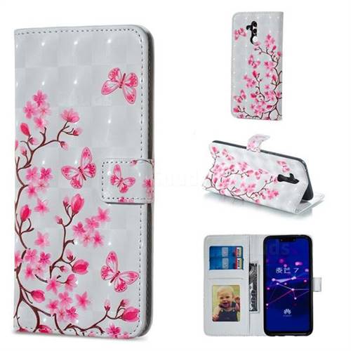 Butterfly Sakura Flower 3D Painted Leather Phone Wallet Case for Huawei Mate 20 Lite
