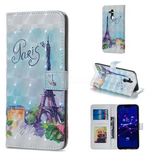 Paris Tower 3D Painted Leather Phone Wallet Case for Huawei Mate 20 Lite