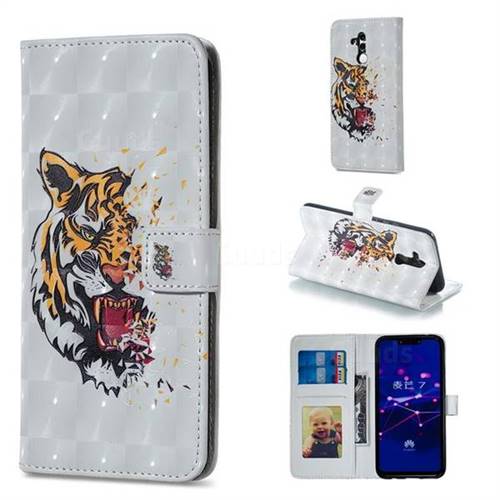 Toothed Tiger 3D Painted Leather Phone Wallet Case for Huawei Mate 20 Lite