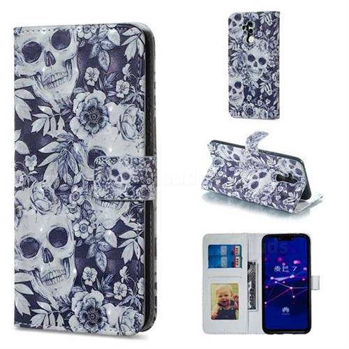 Skull Flower 3D Painted Leather Phone Wallet Case for Huawei Mate 20 Lite