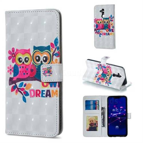 Couple Owl 3D Painted Leather Phone Wallet Case for Huawei Mate 20 Lite