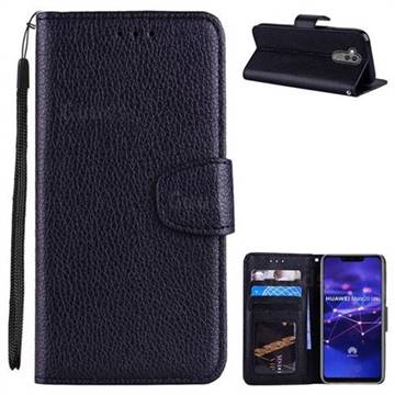 Litchi Pattern PU Leather Wallet Case for Huawei Mate 20 Lite - Black