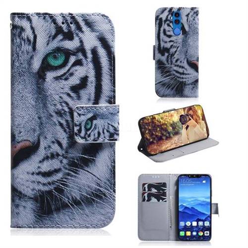 White Tiger PU Leather Wallet Case for Huawei Mate 20 Lite