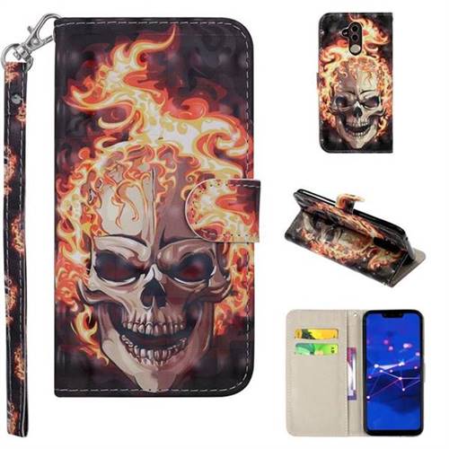 Flame Skull 3D Painted Leather Phone Wallet Case Cover for Huawei Mate 20 Lite