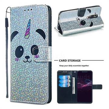 Panda Unicorn Sequins Painted Leather Wallet Case for Huawei Mate 20 Lite