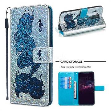 Mermaid Seahorse Sequins Painted Leather Wallet Case for Huawei Mate 20 Lite