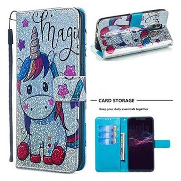 Star Unicorn Sequins Painted Leather Wallet Case for Huawei Mate 20 Lite