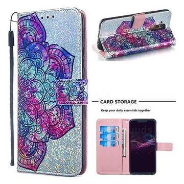 Glutinous Flower Sequins Painted Leather Wallet Case for Huawei Mate 20 Lite