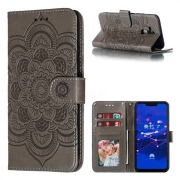 Intricate Embossing Datura Solar Leather Wallet Case for Huawei Mate 20 Lite - Gray
