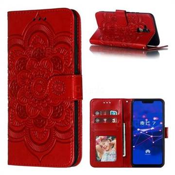 Intricate Embossing Datura Solar Leather Wallet Case for Huawei Mate 20 Lite - Red