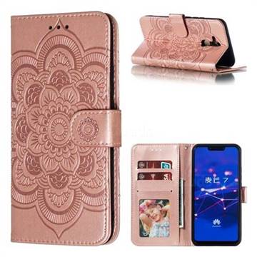 Intricate Embossing Datura Solar Leather Wallet Case for Huawei Mate 20 Lite - Rose Gold