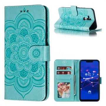 Intricate Embossing Datura Solar Leather Wallet Case for Huawei Mate 20 Lite - Green