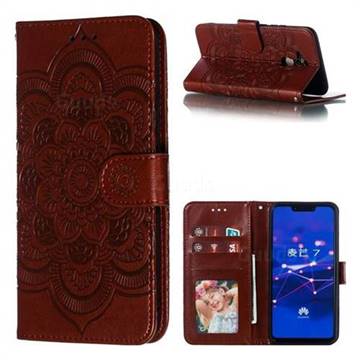 Intricate Embossing Datura Solar Leather Wallet Case for Huawei Mate 20 Lite - Brown