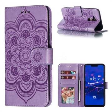 Intricate Embossing Datura Solar Leather Wallet Case for Huawei Mate 20 Lite - Purple