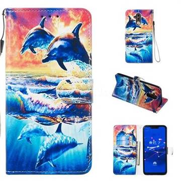 Couple Dolphin Smooth Leather Phone Wallet Case for Huawei Mate 20 Lite