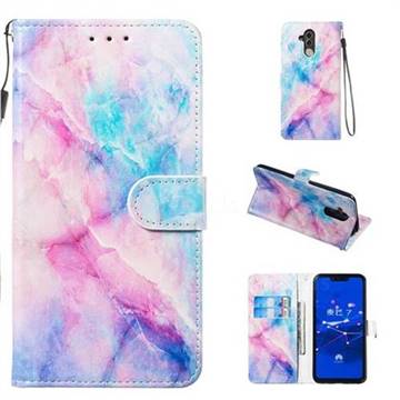Blue Pink Marble Smooth Leather Phone Wallet Case for Huawei Mate 20 Lite