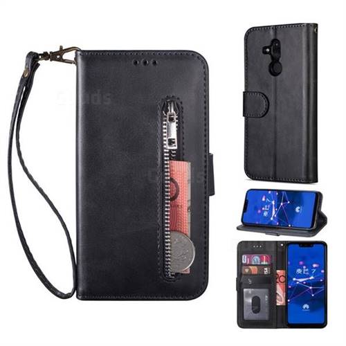 Retro Calfskin Zipper Leather Wallet Case Cover for Huawei Mate 20 Lite - Black