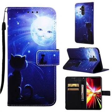 Cat and Moon Matte Leather Wallet Phone Case for Huawei Mate 20 Lite