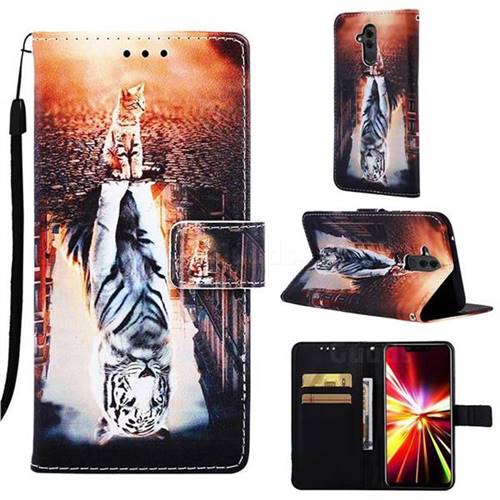 Cat and Tiger Matte Leather Wallet Phone Case for Huawei Mate 20 Lite