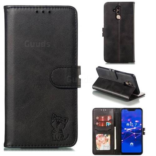 Embossing Happy Cat Leather Wallet Case for Huawei Mate 20 Lite - Black