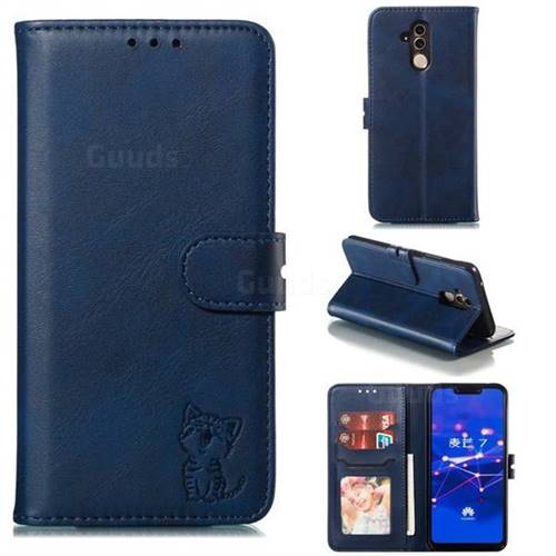 Embossing Happy Cat Leather Wallet Case for Huawei Mate 20 Lite - Blue