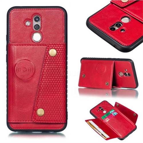 Retro Multifunction Card Slots Stand Leather Coated Phone Back Cover for Huawei Mate 20 Lite - Red