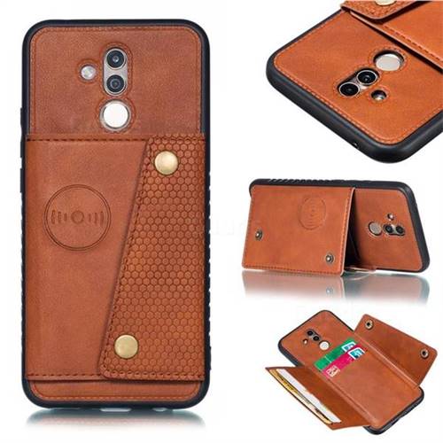 Retro Multifunction Card Slots Stand Leather Coated Phone Back Cover for Huawei Mate 20 Lite - Brown