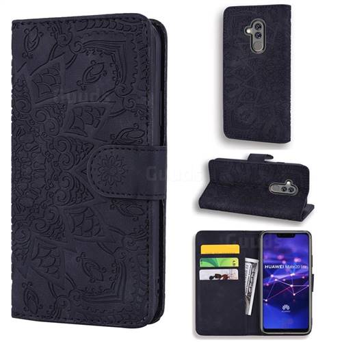 Retro Embossing Mandala Flower Leather Wallet Case for Huawei Mate 20 Lite - Black