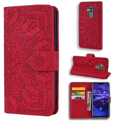 Retro Embossing Mandala Flower Leather Wallet Case for Huawei Mate 20 Lite - Red