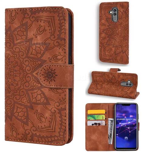 Retro Embossing Mandala Flower Leather Wallet Case for Huawei Mate 20 Lite - Brown
