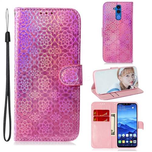 Laser Circle Shining Leather Wallet Phone Case for Huawei Mate 20 Lite - Pink