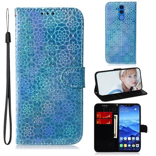 Laser Circle Shining Leather Wallet Phone Case for Huawei Mate 20 Lite - Blue
