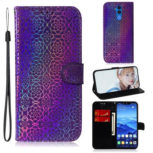Laser Circle Shining Leather Wallet Phone Case for Huawei Mate 20 Lite - Purple