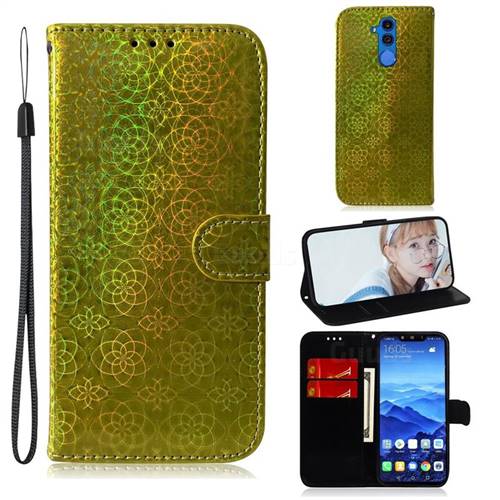 Laser Circle Shining Leather Wallet Phone Case for Huawei Mate 20 Lite - Golden