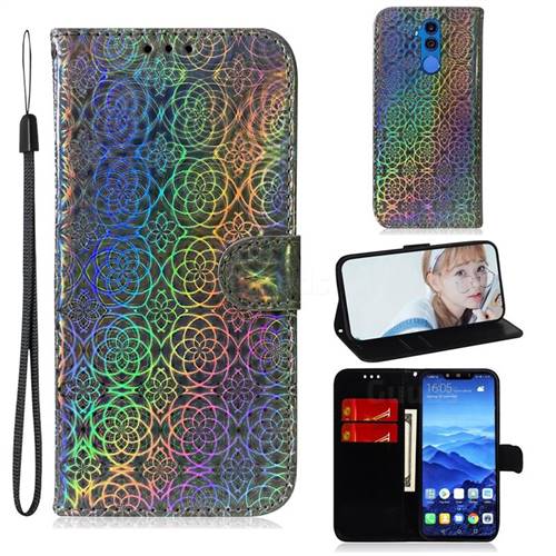 Laser Circle Shining Leather Wallet Phone Case for Huawei Mate 20 Lite - Silver
