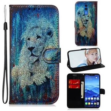 White Lion Laser Shining Leather Wallet Phone Case for Huawei Mate 20 Lite